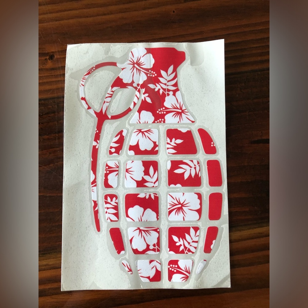 Hawaiian Themed Grenade Vinyl Sticker